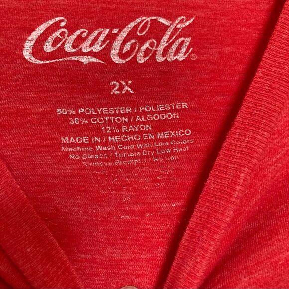 COCA COLA Classic Red Casual Comfort T shirt White Logo Mens Size 2X - Picture 7 of 9